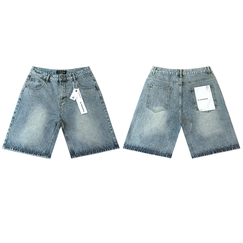 Vintage Fashion Jeans - Street Full Shinning Diamond Shorts Black