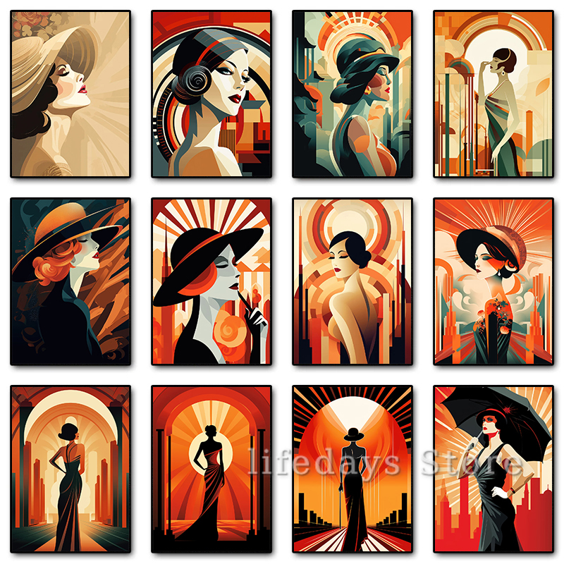 Vintage Fashion Prints For Wall - Vintage Art Deco Women Portrait Poster