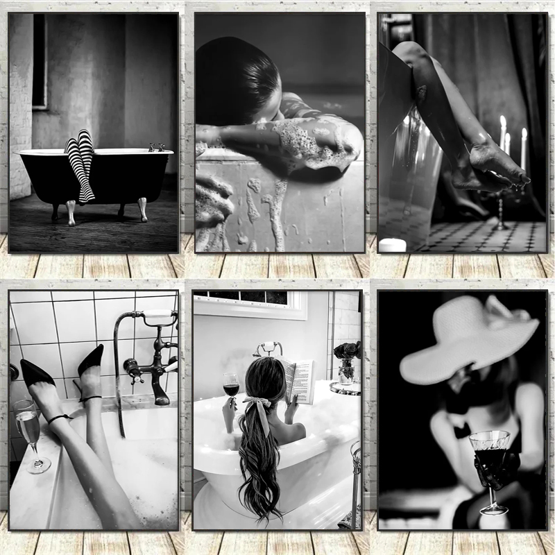 Black and White Woman Bathroom - Vintage Fashion Prints For Wall 리뷰 및 가격