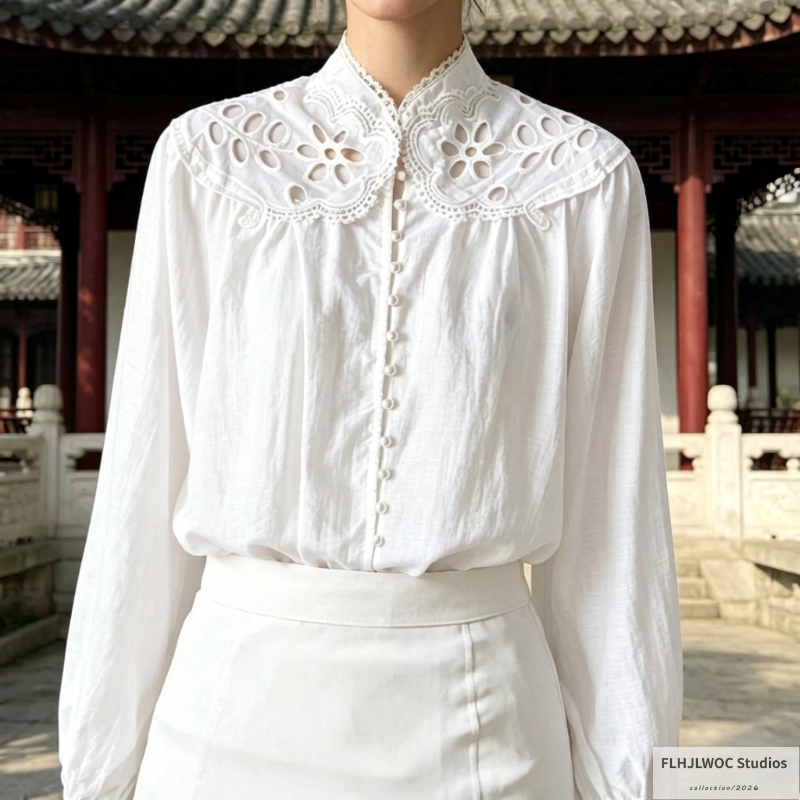 Hollow Out White Lace Tops Blo - Vintage Fashion Retro Outfit 리뷰 및 가격