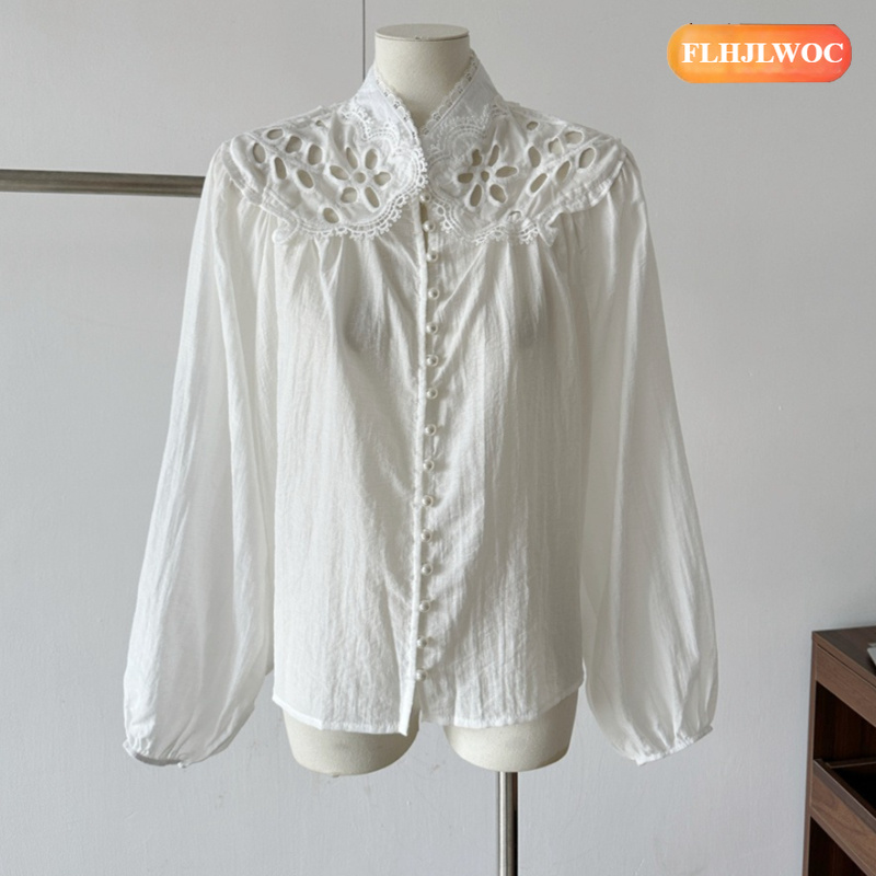 Hollow Out White Lace Tops Blo - Vintage Fashion Retro Outfit 리뷰 및 가격