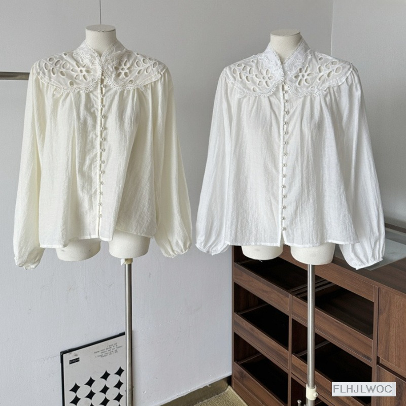 Hollow Out White Lace Tops Blo - Vintage Fashion Retro Outfit 리뷰 및 가격