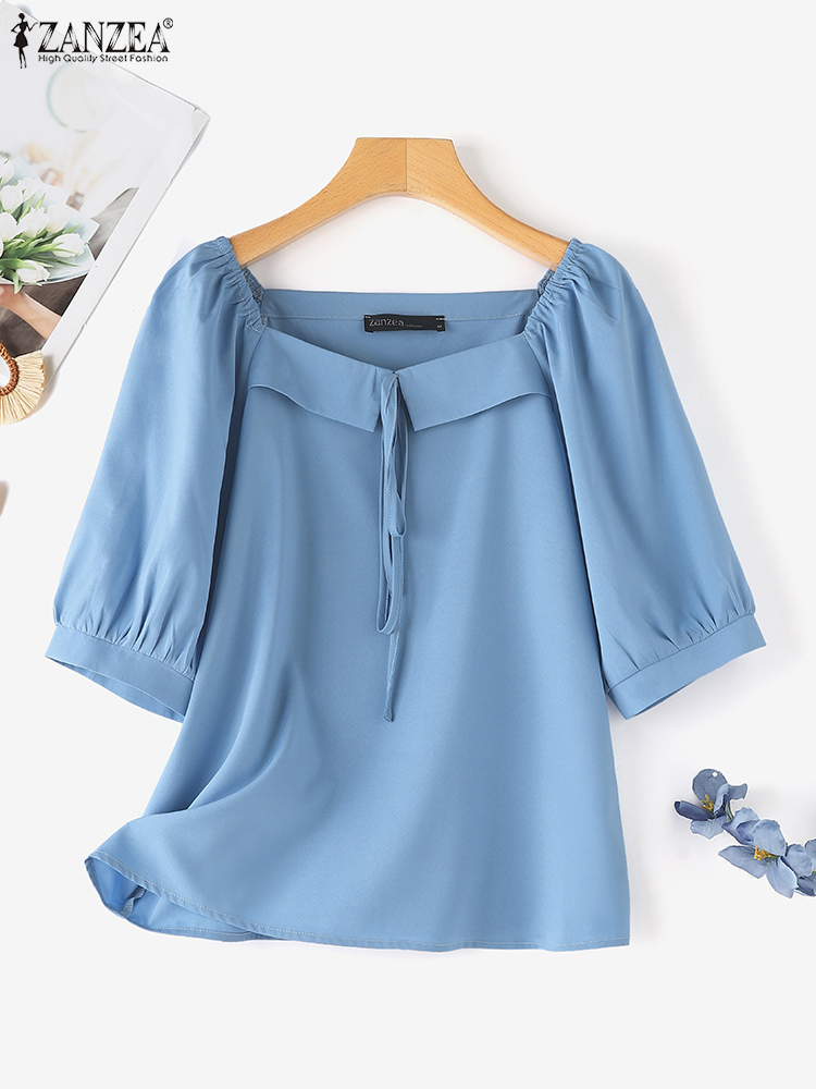 ZANZEA Korean Style Solid Blou - Vintage Fashion Style Female 리뷰 및 가격