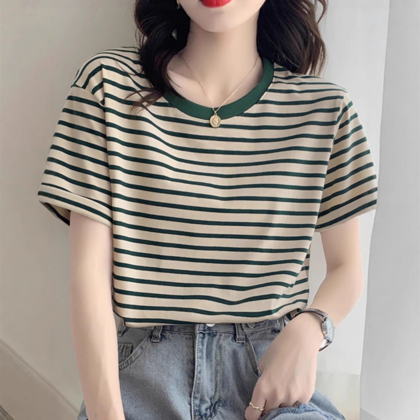 Vintage Striped T-shirt Women  - Retro Vintage Korean Fashion 리뷰 및 가격
