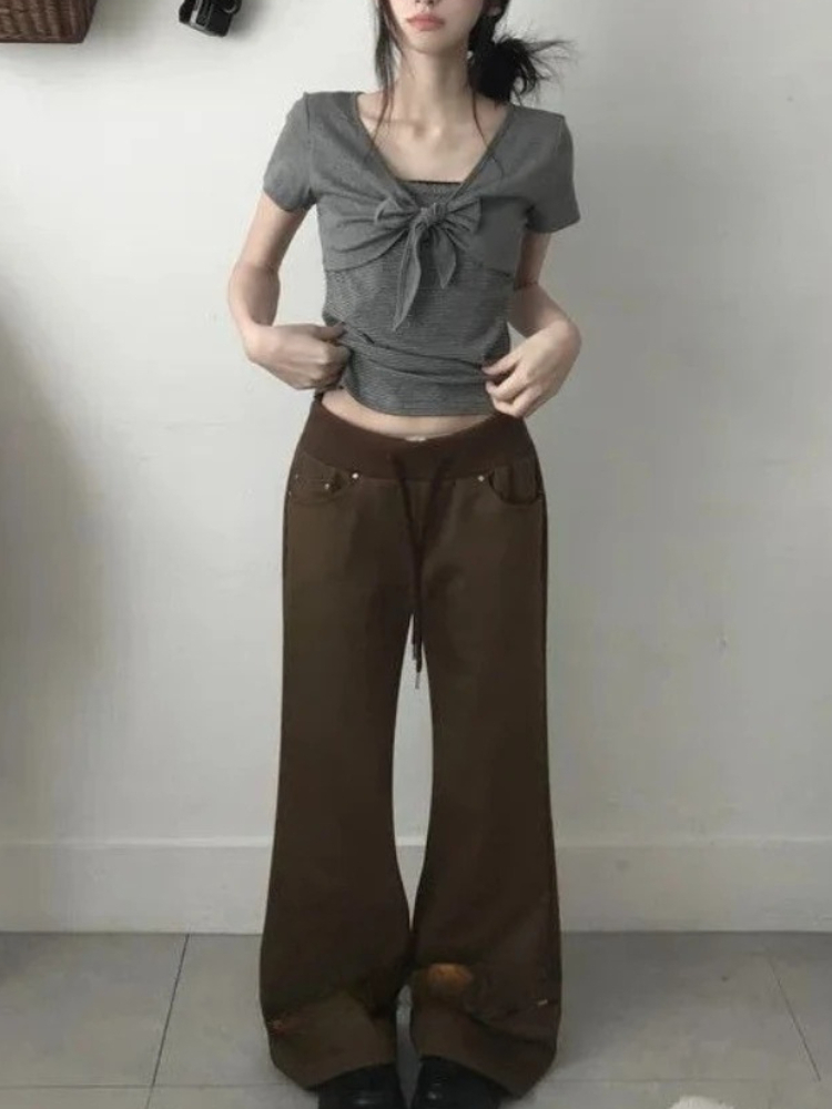 Deeptown Korean Style Gray Str - Retro Vintage Korean Fashion 리뷰 및 가격