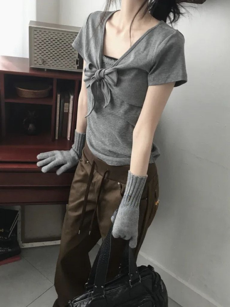 Deeptown Korean Style Gray Str - Retro Vintage Korean Fashion 리뷰 및 가격
