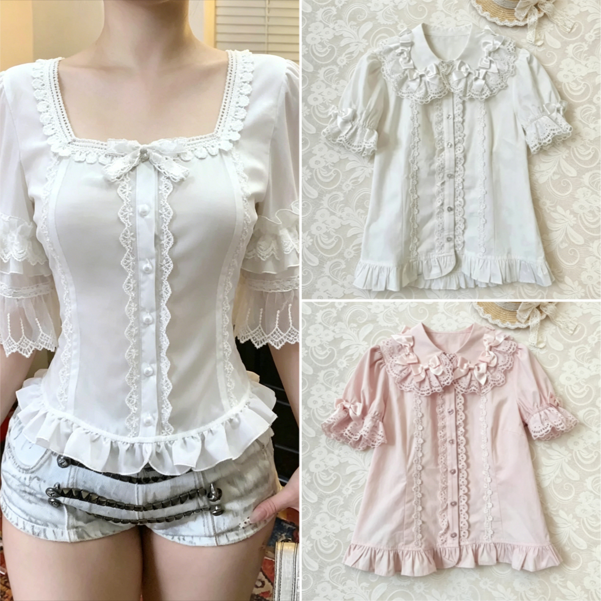 Vintage Y2K Lolita Style Blous - Vintage Fashion Style Female 리뷰 및 가격