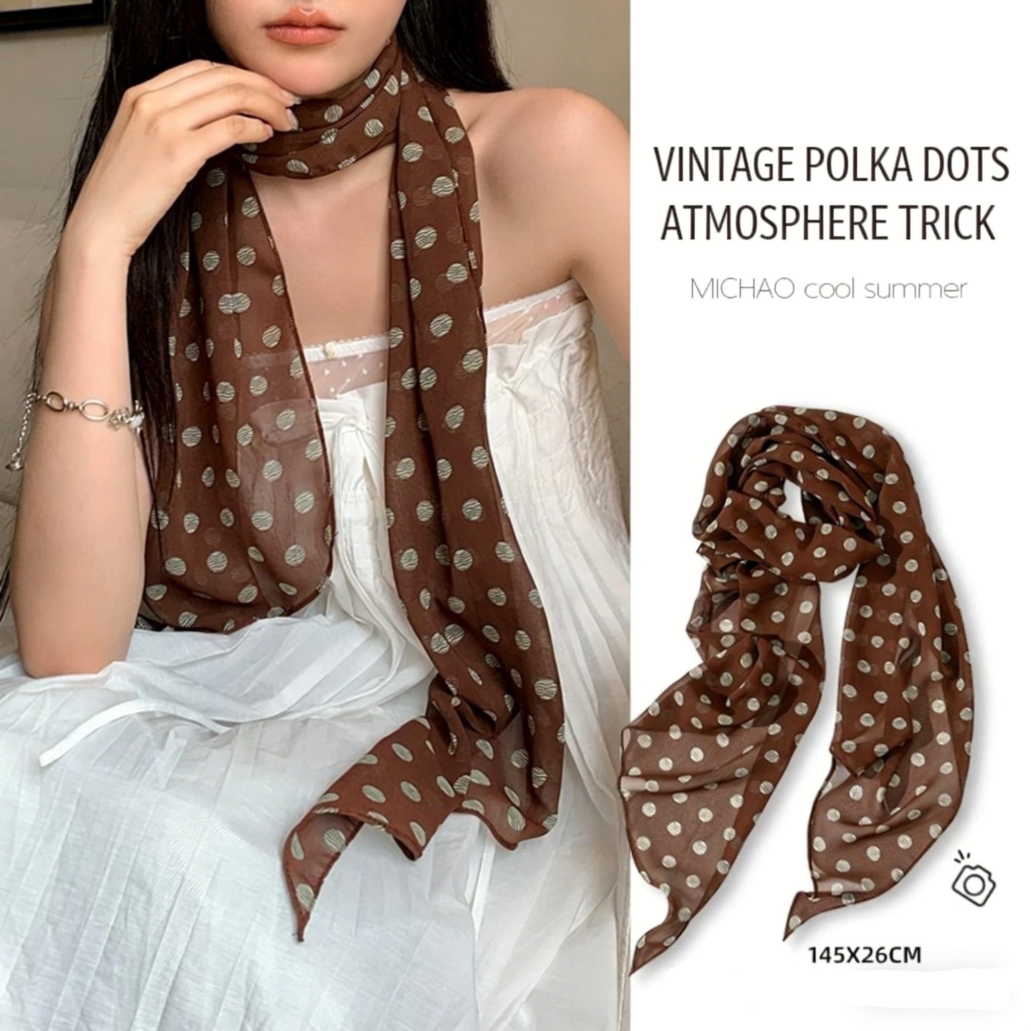 Vintage Polka Dot Chiffon Scar - Vintage Fashion Outfit 리뷰 및 가격
