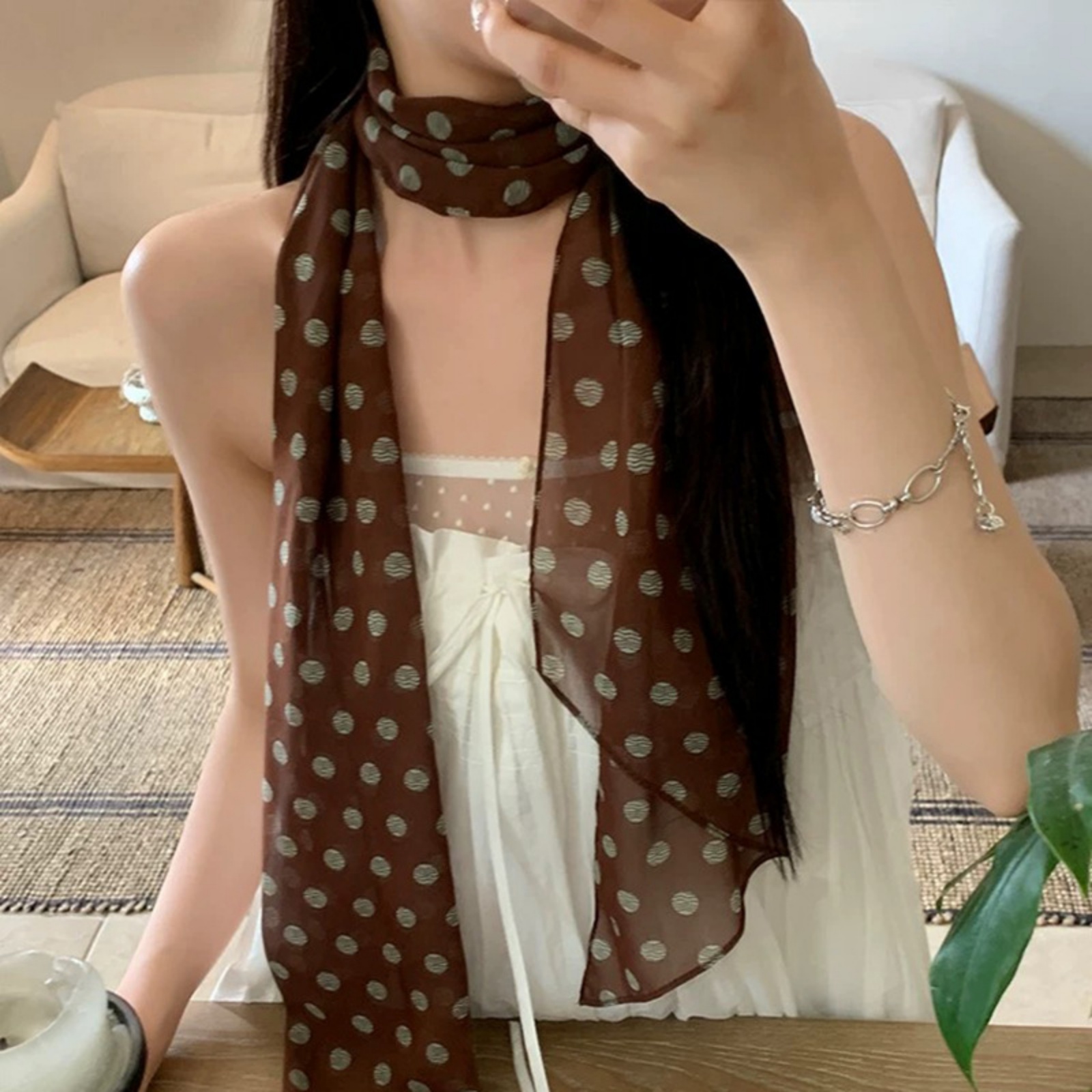 Vintage Polka Dot Chiffon Scar - Vintage Fashion Outfit 리뷰 및 가격
