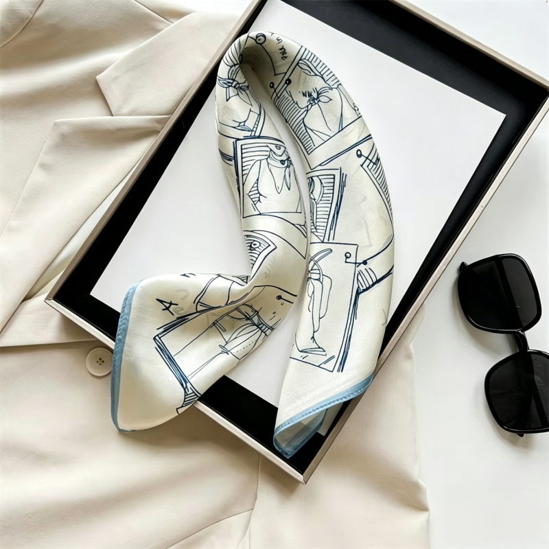 Vintage Sketch Print Satin Sma - Vintage Fashion Ai 리뷰 및 가격