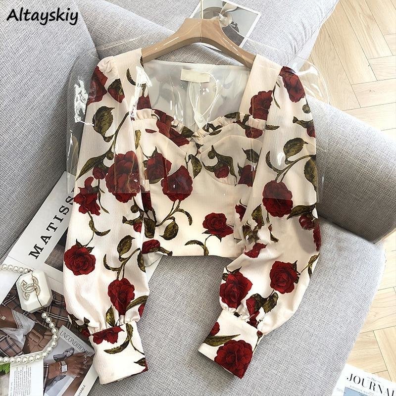 S-3XL Rose Blouses for Women S - Retro Vintage Korean Fashion 리뷰 및 가격