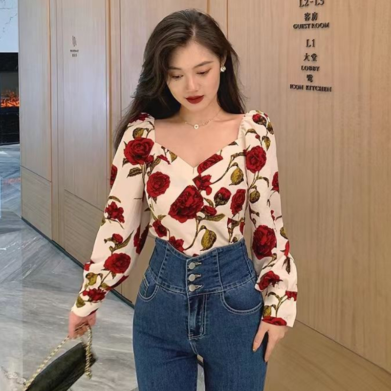 S-3XL Rose Blouses for Women S - Retro Vintage Korean Fashion 리뷰 및 가격