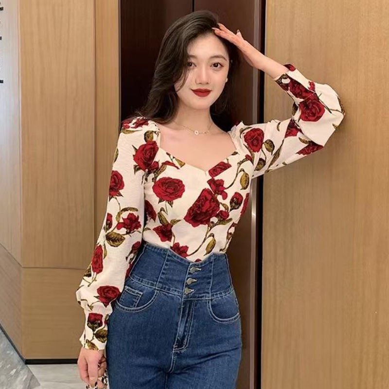 S-3XL Rose Blouses for Women S - Retro Vintage Korean Fashion 리뷰 및 가격